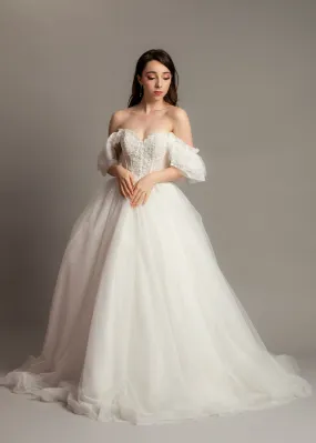 White bustier off the shoulder princess dress