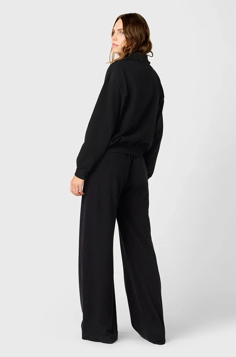 WIDE LEG PANT IN BLACK COTTON TWILL