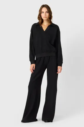 WIDE LEG PANT IN BLACK COTTON TWILL