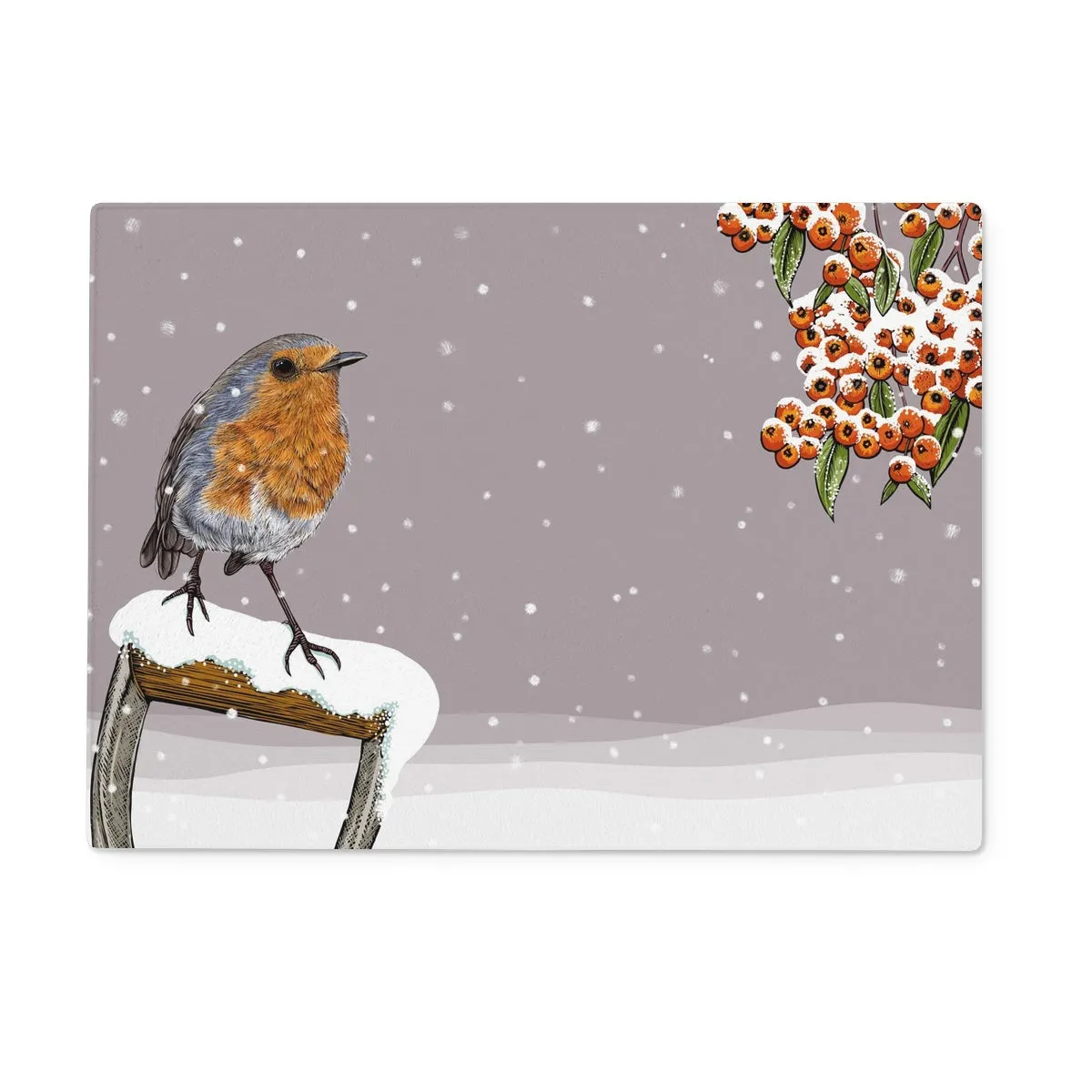 Winter Robin Glass Chopping Board