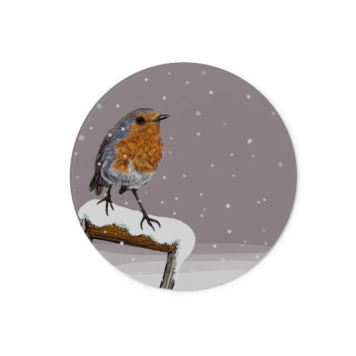 Winter Robin Glass Chopping Board