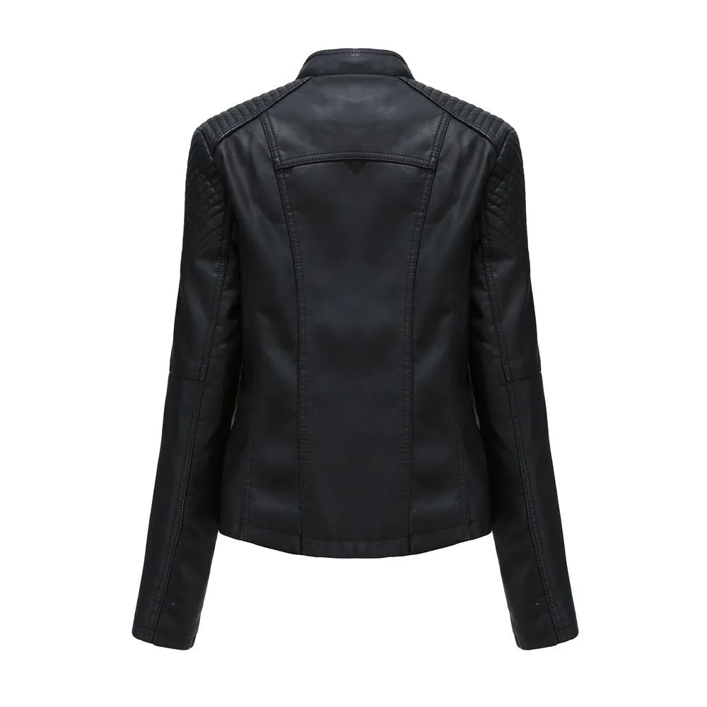 Women biker long sleeve slim fit cropped jacket