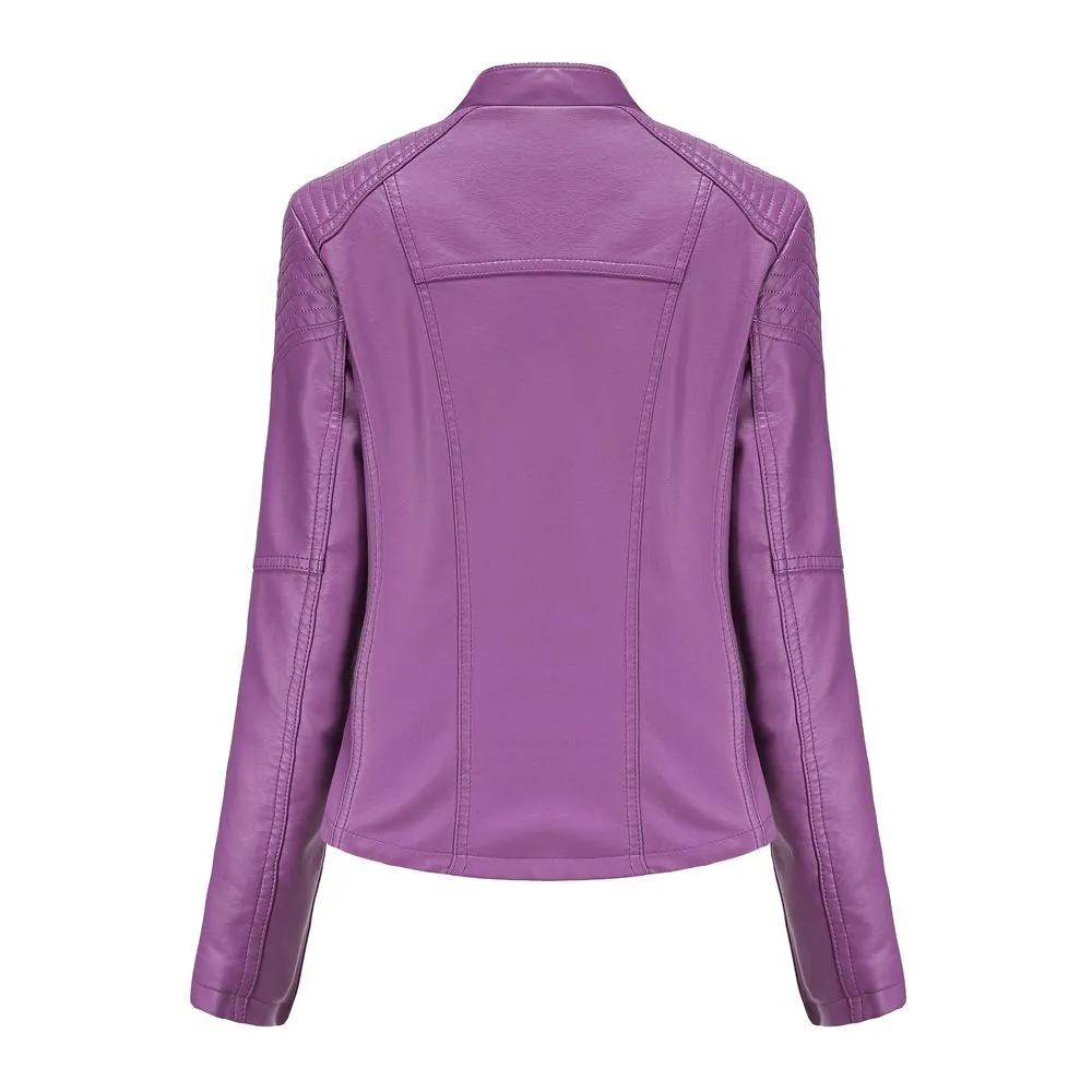 Women biker long sleeve slim fit cropped jacket