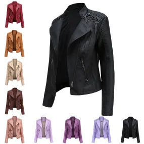 Women biker long sleeve slim fit cropped jacket