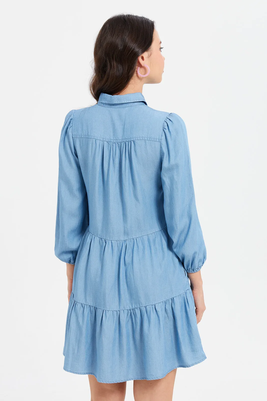 Women Blue Denim Tier Dress