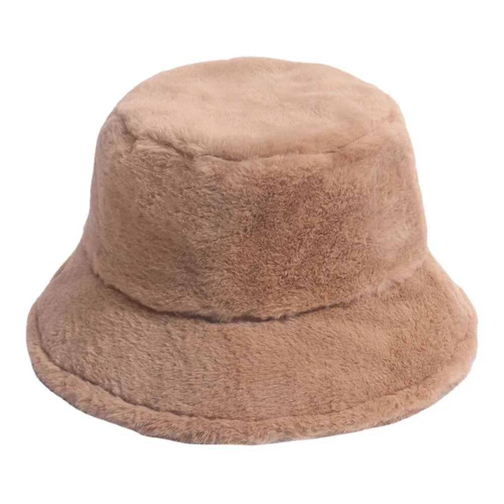 Women Bucket Hat Rabbit Fur Dome Thicken Warmth Windproof Ear Protection Hat