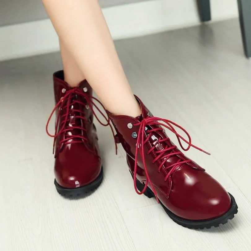 Women chunky heel platform lace up ankle boots