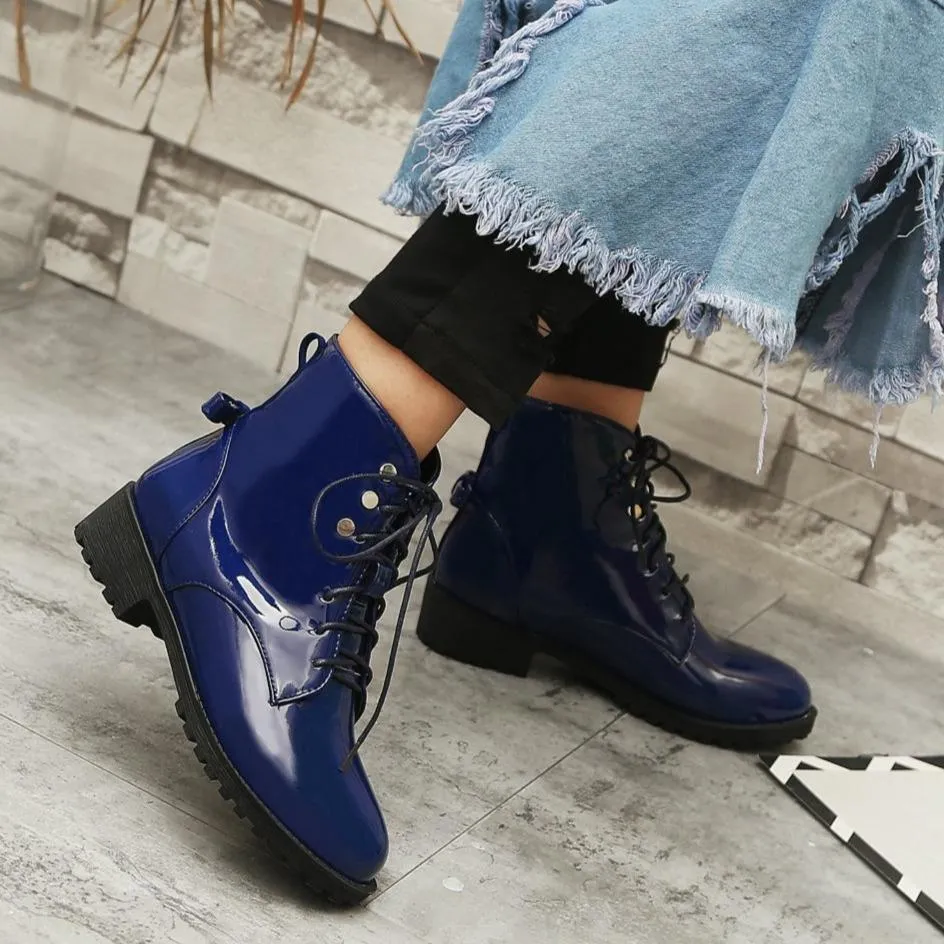 Women chunky heel platform lace up ankle boots