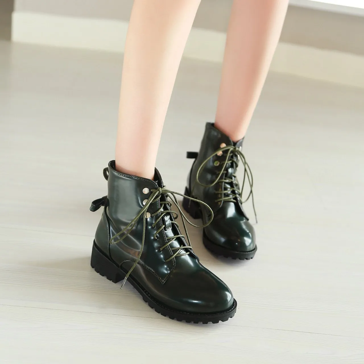 Women chunky heel platform lace up ankle boots