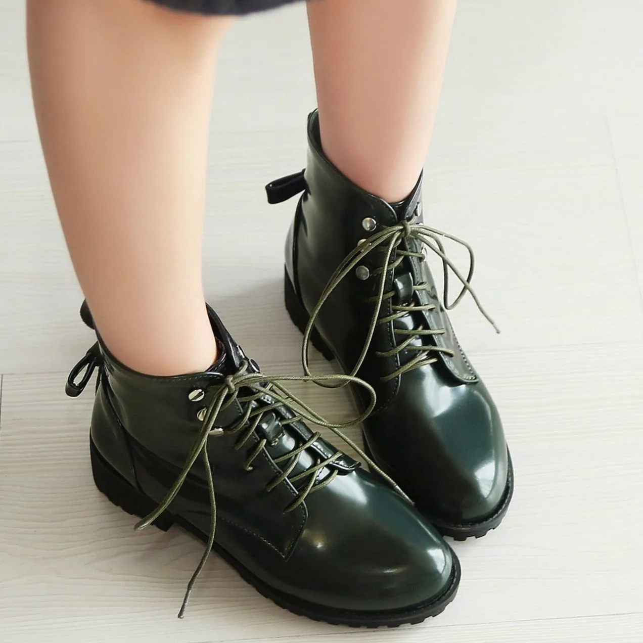 Women chunky heel platform lace up ankle boots