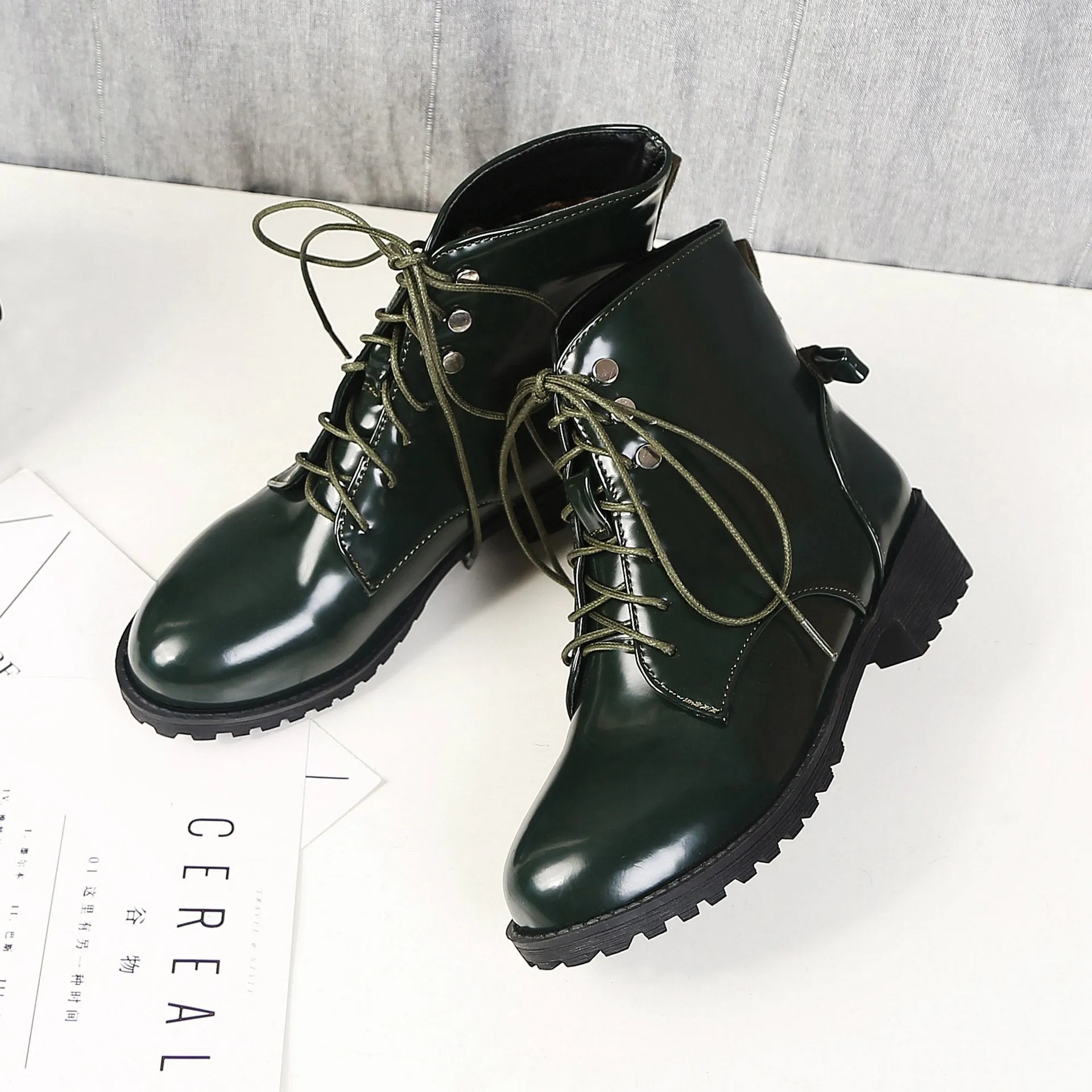 Women chunky heel platform lace up ankle boots