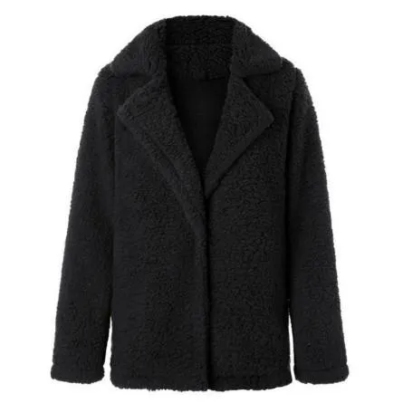 Women faux fur shawl collar cardigan solid color winter coat