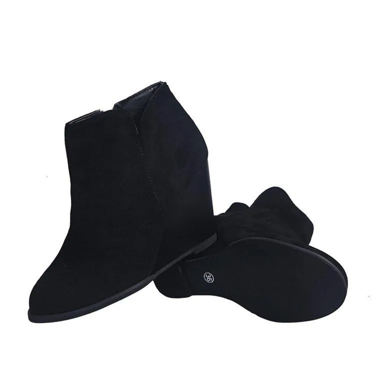 Women high heel side zipper v cut wedge boots