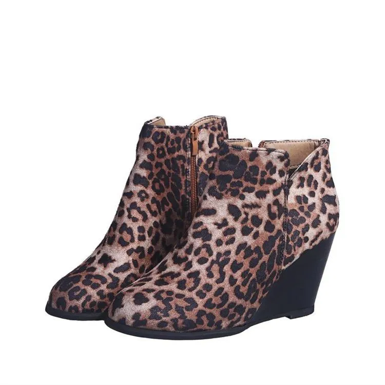 Women high heel side zipper v cut wedge boots