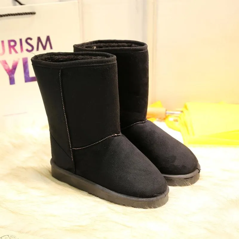 Women winter warm faux fur mid calf thick sole snow boots