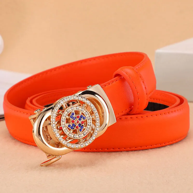 Women's Belt Automatic Buckle Good Luck Comes Fashion All-Match Belt Female Korean Style