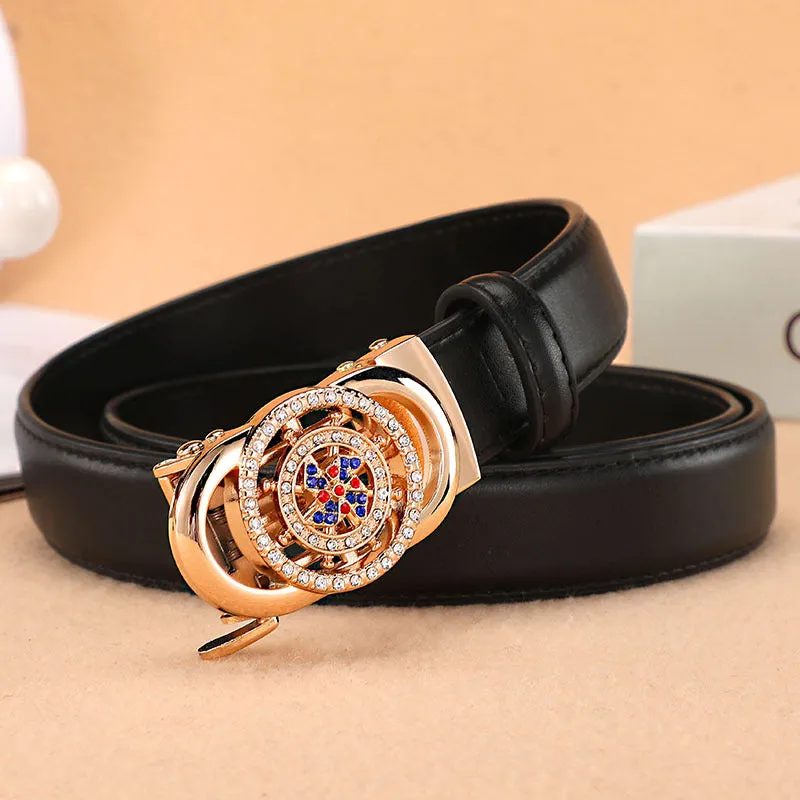 Women's Belt Automatic Buckle Good Luck Comes Fashion All-Match Belt Female Korean Style