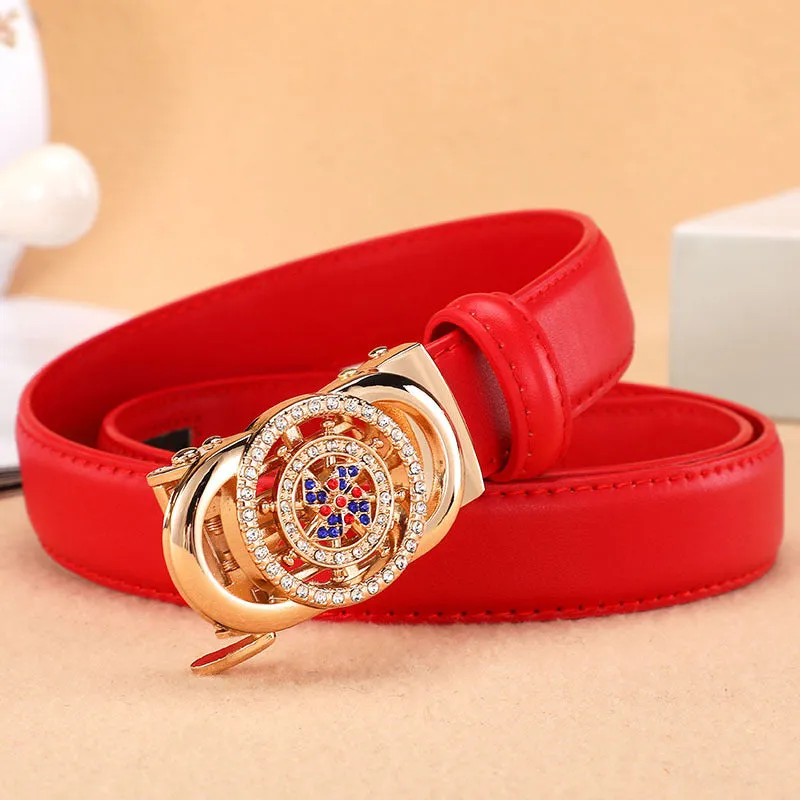 Women's Belt Automatic Buckle Good Luck Comes Fashion All-Match Belt Female Korean Style