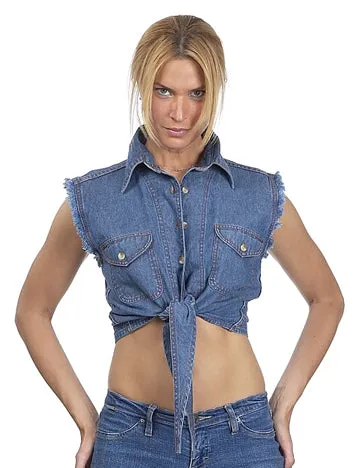 Womens Dark Blue Sleeveles Motorcycle Shirt