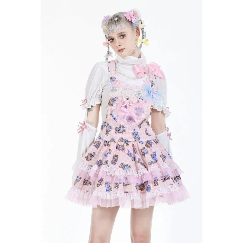 Women's Lolita Bear Printed Layered Overall Dress