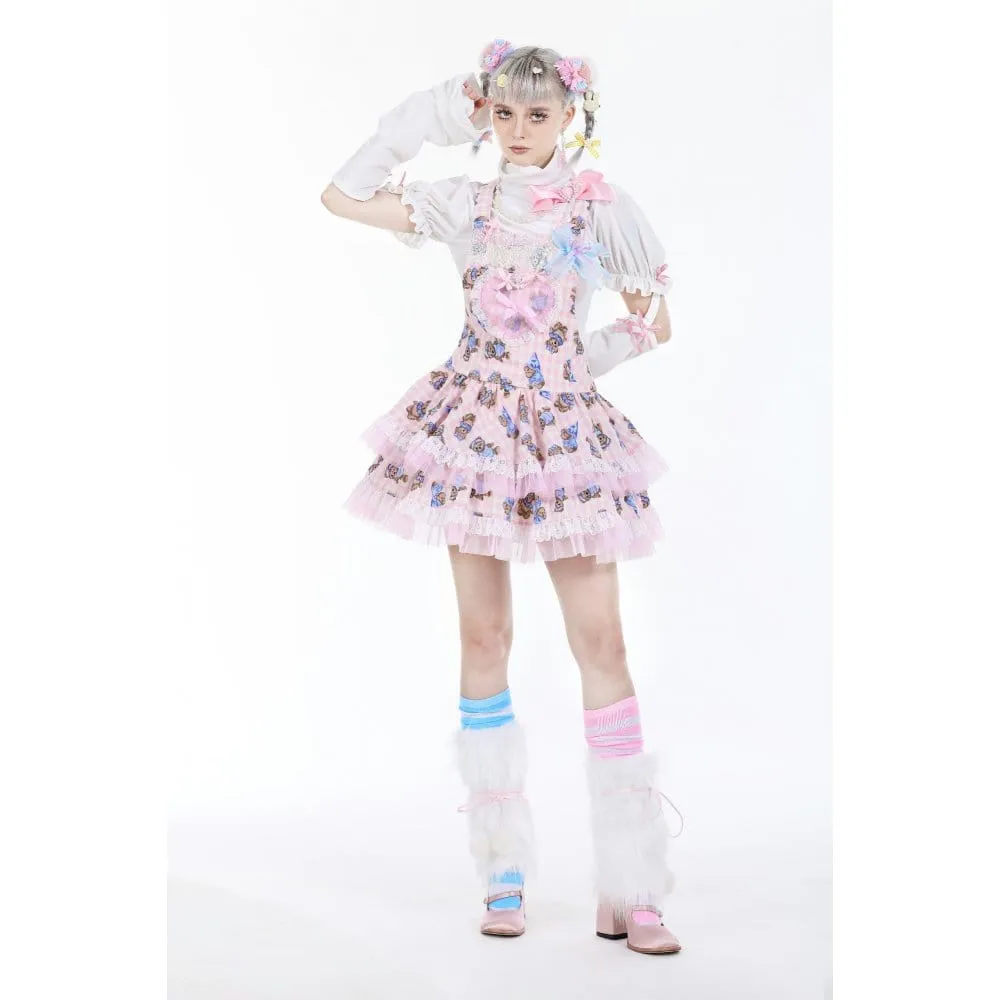 Women's Lolita Bear Printed Layered Overall Dress