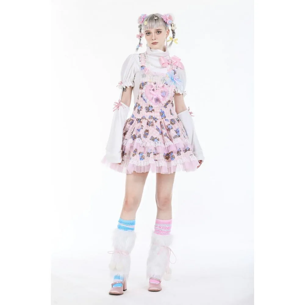 Women's Lolita Bear Printed Layered Overall Dress