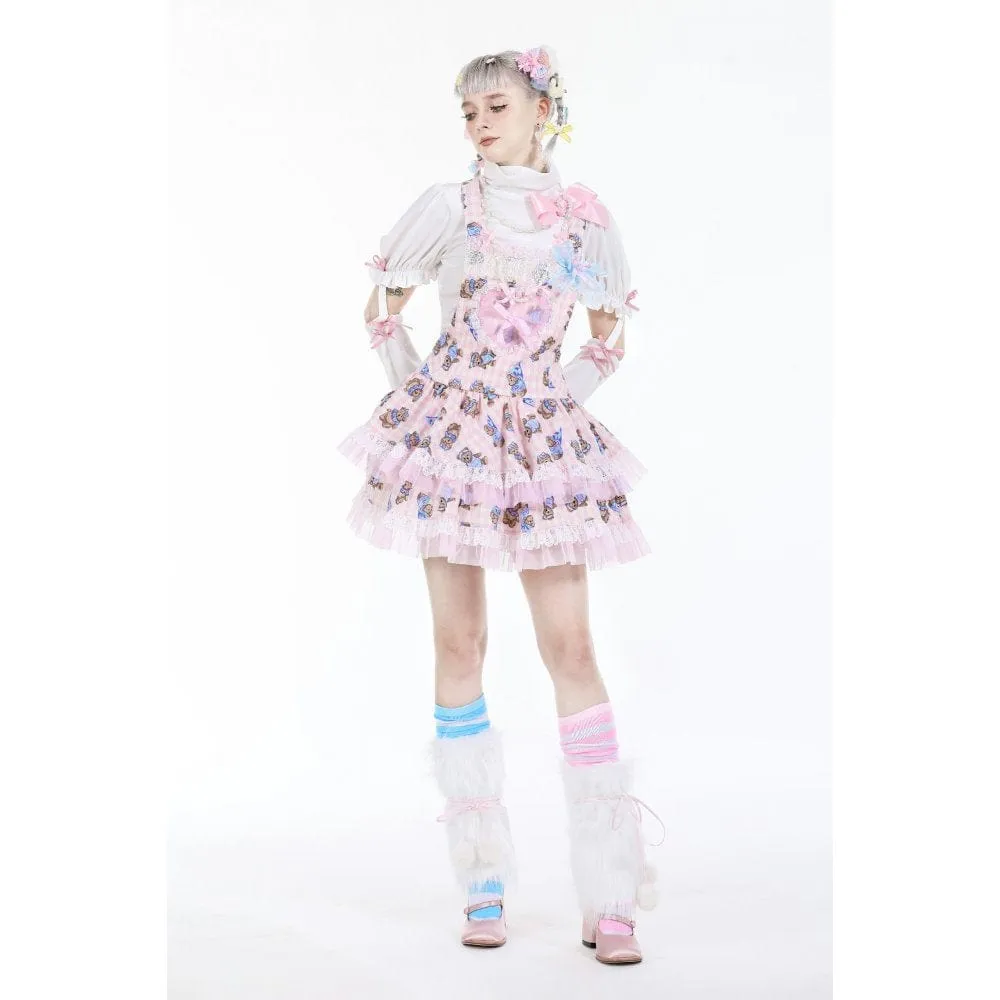 Women's Lolita Bear Printed Layered Overall Dress