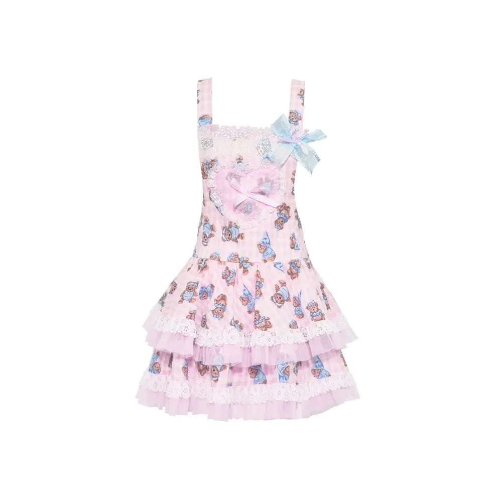 Women's Lolita Bear Printed Layered Overall Dress