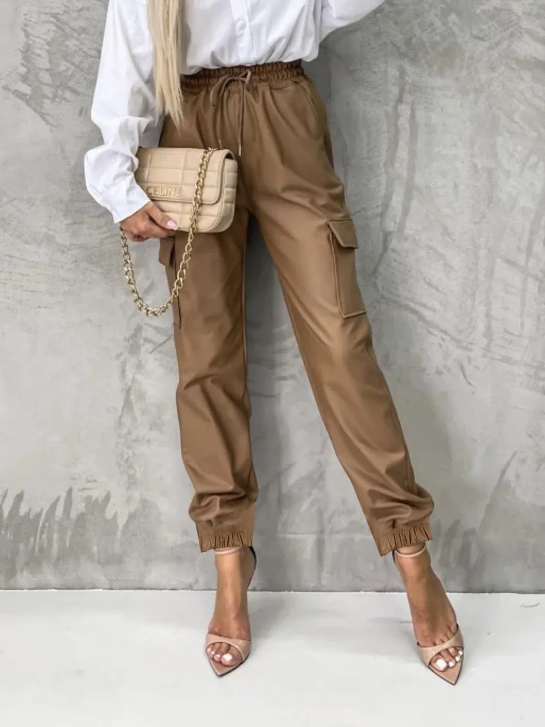 Women's Tied High Waist Pocketed Pants