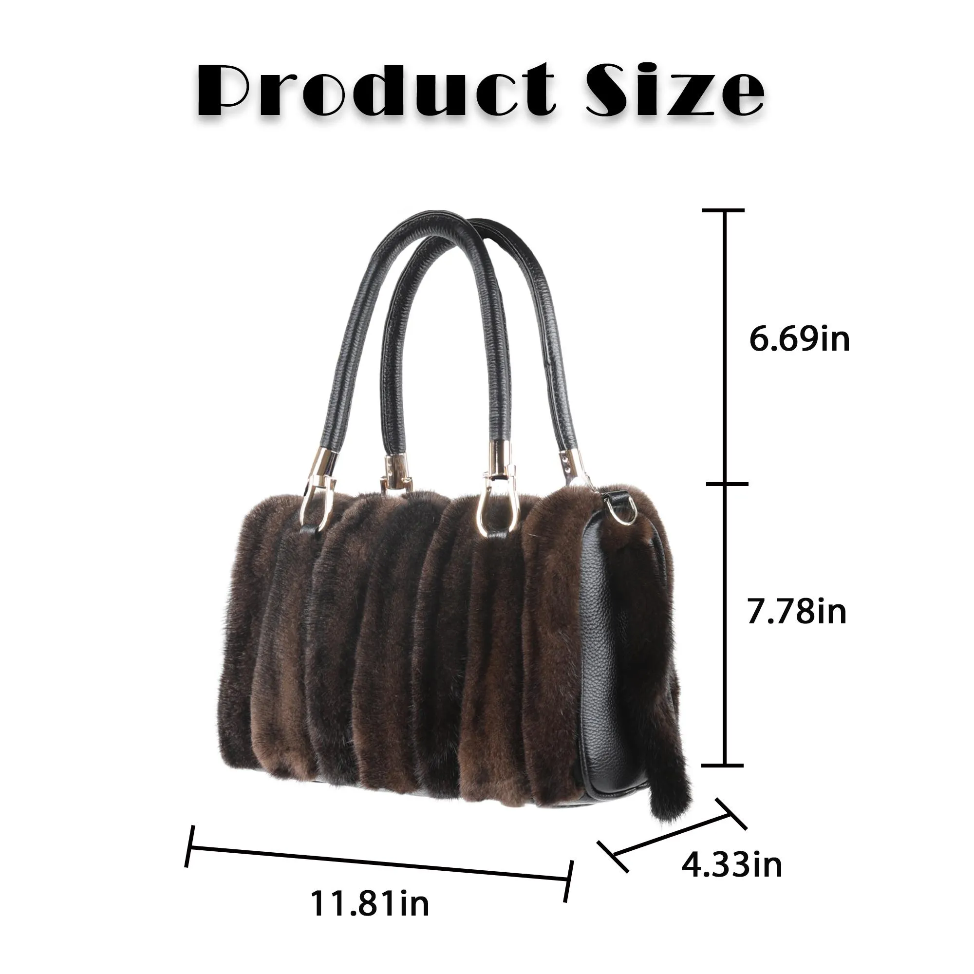 Women's Winter Brown Mink Fur Shoulder Handbag Leather Ladies Bag FS19805