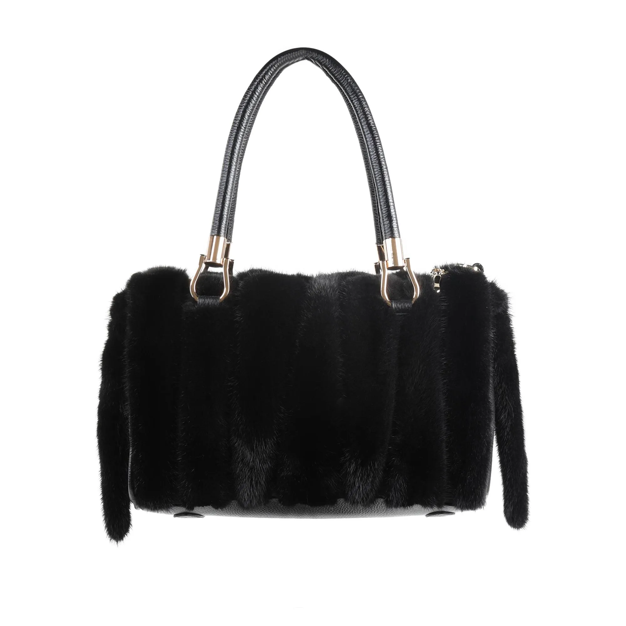 Women's Winter Brown Mink Fur Shoulder Handbag Leather Ladies Bag FS19805