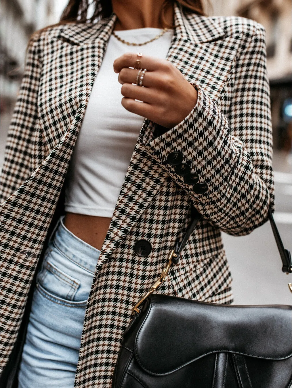 Women's Winter Plaid Long Suit Jacket- GlamzLife