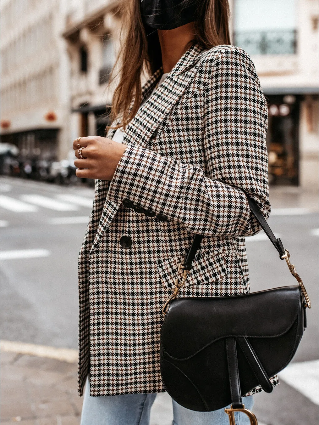 Women's Winter Plaid Long Suit Jacket- GlamzLife