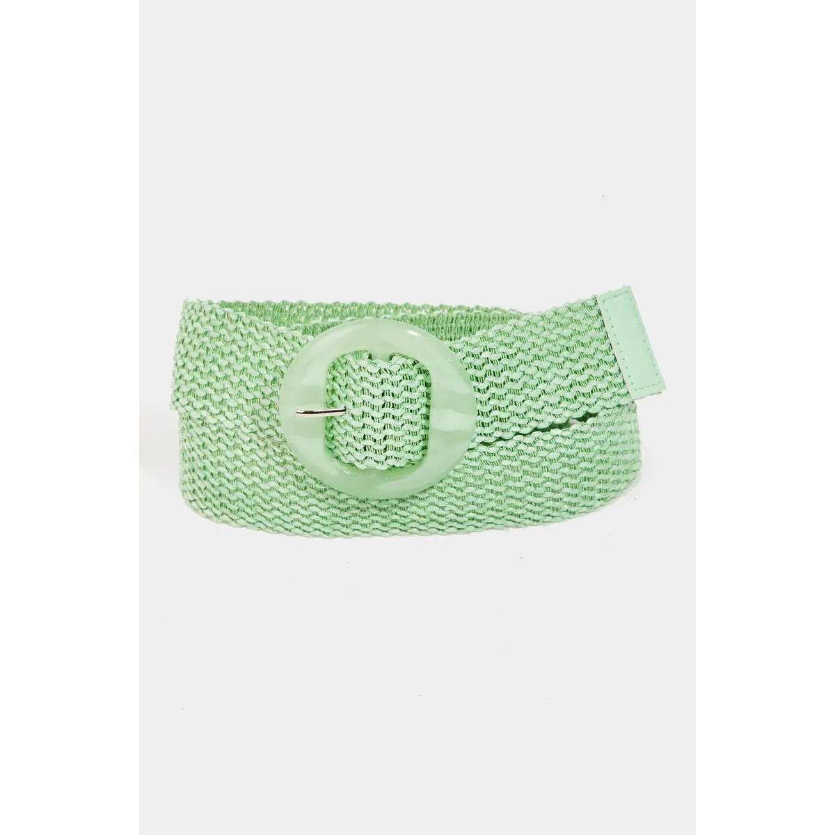 Woven Belt with Acetate Buckle in Mint Green