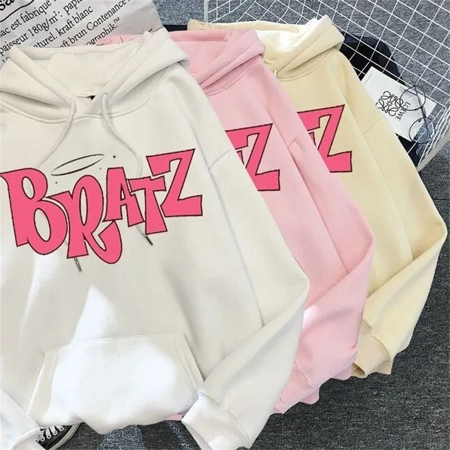 Y2K Kawaii Fashion BRATZ Letter Printed Oversized Casual Hoodie For Women |Clothing Apparels|